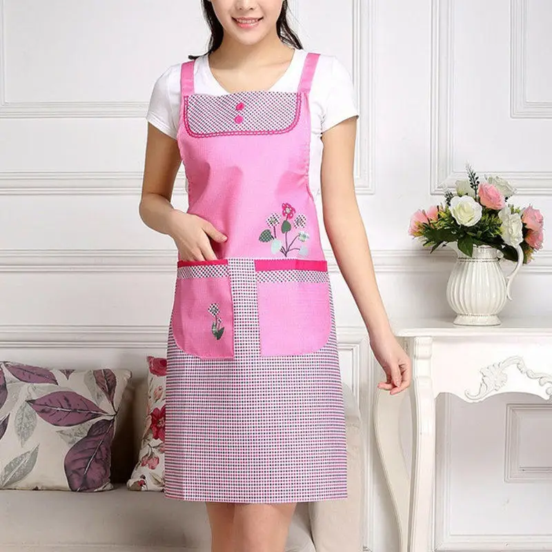 75*72cm Kitchen Sleeveless Apron With Pocket Waterproof Oil Resistant Floral Women Bib Cooking Baking Cleaning Apron Accessories