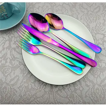 

30PCS/LOT Hot Multi-Colors Cutlery Set Dinnerware set Shiny Stainless Steel Silverware Steak Knife Forks Scoops Kids Utensils