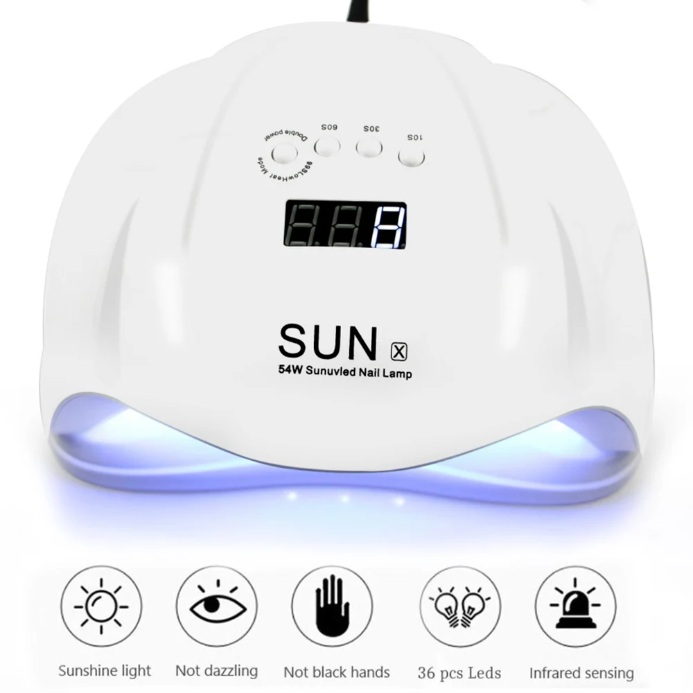  SUNX 54/72/40/36W UV LED Nail Lamp For Manicure Nail Dryer For All Gels Polish Two Hand Lamp Infrar