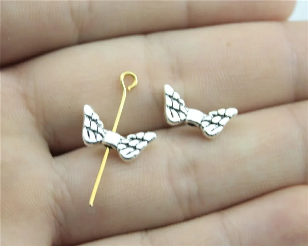 

WYSIWYG 30pcs 15x7mm Wings Charms Beads For Jewelry Making Wings European Small Hole Spacer Beads Wings Small Hole Beads