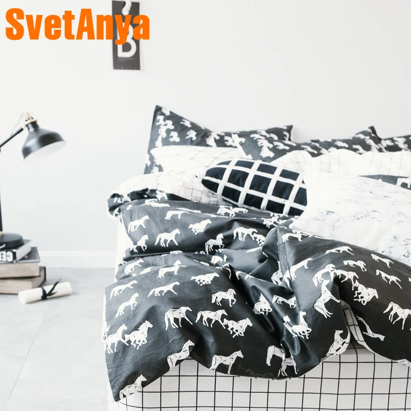 

Svetanya Sheet Pillowcase and Duvet Cover Sets 100% Cotton Bedlinen Twin Double Queen Size Bedding Set Horse Print