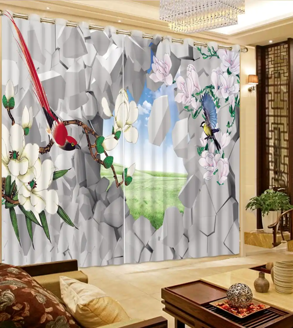 3d Vorhang Blackout Schatten Fenster Vorhange Stein Wand Hohle Landschaft Blume Vogel Hause Schlafzimmer Dekoration Mode Angepasst Vorhange Aliexpress