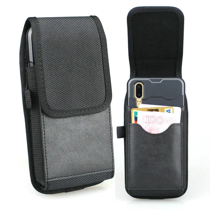 Vertical Phone Holster, Nylon Belt Case, Built in Card Slots, Closure for Huawei P20