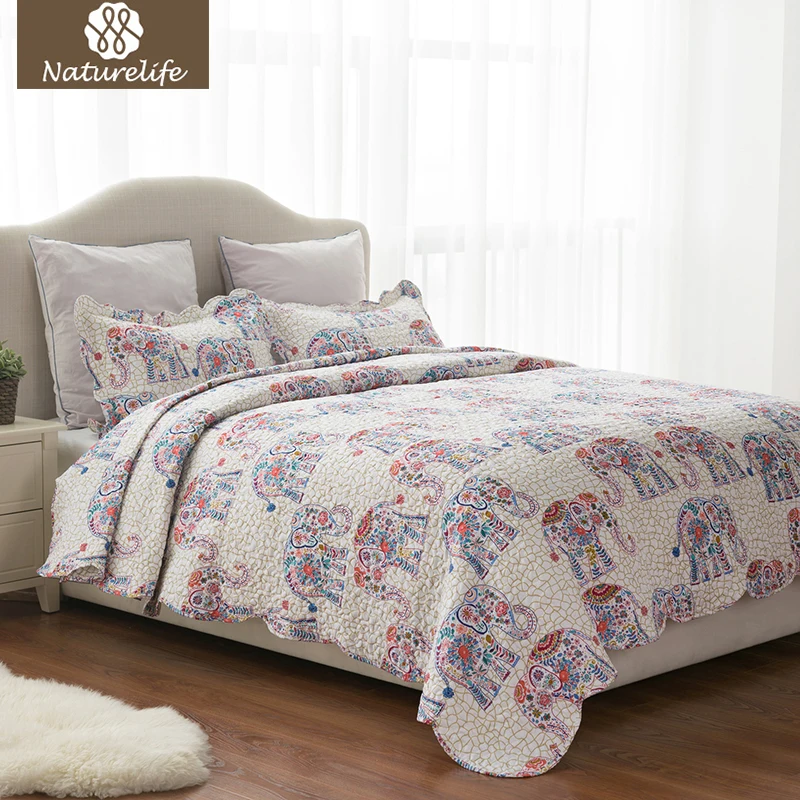 Naturelife Elephant Pattern Quilt Set Bedspread Bed Cover Quilted