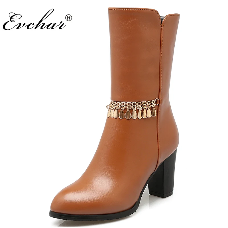 ใหม่มาถึงฤดูใบไม้ร่วงฤดูหนาวแฟชั่นผู้หญิงรูปนางแบบรองเท้าส้นสูงหนาซิปด้านข้างประดับด้...