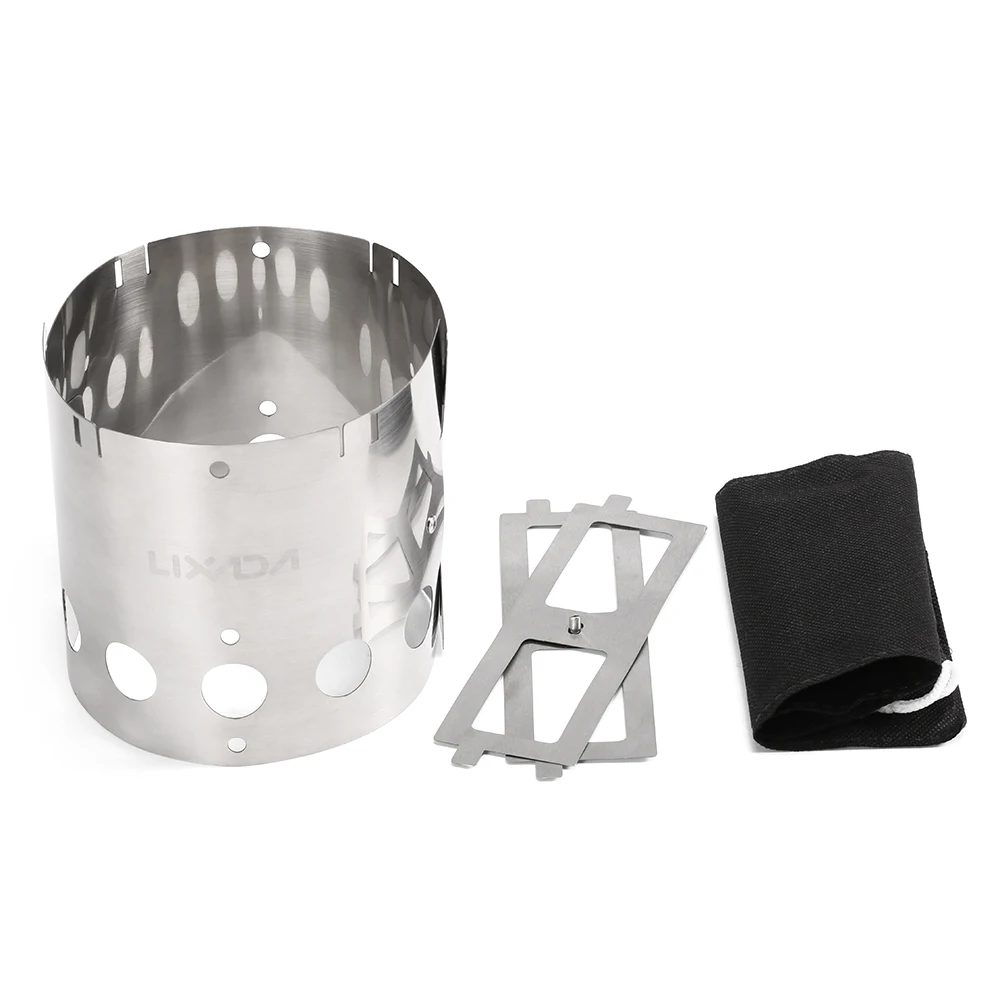 Lixada 2-in-1 Windproof Stainless Steel Folding Camping Wood Stove Lightweight Portable Outdoor Cooking Wood Burning Stove