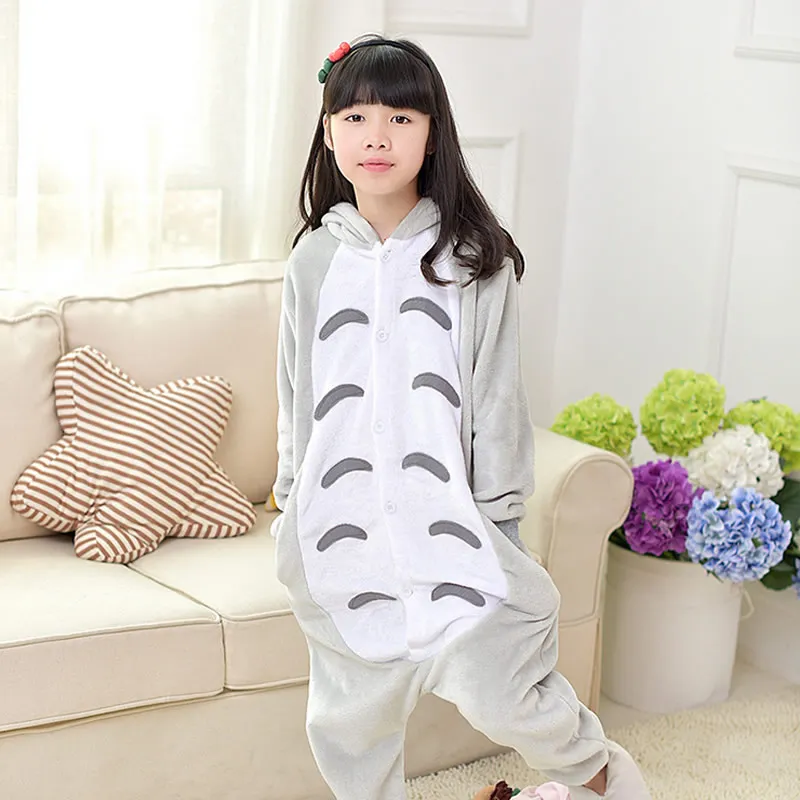 

2018 Cute Totoro Cartoon animals Flannel Autumn And Winter Vigor Unisex Children Pajama 4T-12T Raglan Sleeve Pajama sets