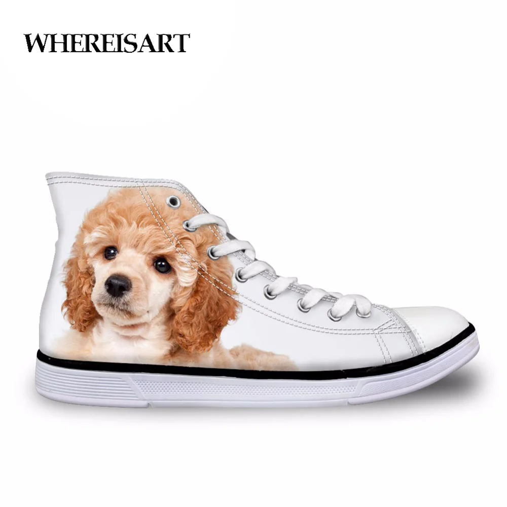 

WHEREISART Fashion Dog Pattern Women High Top Vulcanize Shoes Poodle 3D Printing High-top Canvas Casual Shoes for Women Mujer