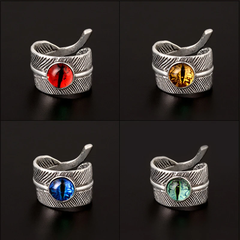 Qevila Fashion Punk Rings Five Color Alloy Vintage Gothic Evil Eye Rock Rings Hiphop Adjustable Rings for Women Men Jewelry Gift (2)
