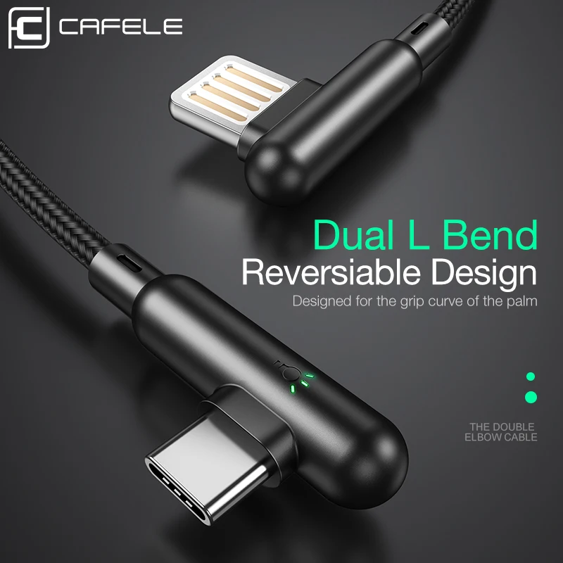 Кабель Cafele USB Type C для Huawei p20 30 pro 90 градусов мобильный телефон кабель 3A быстрой