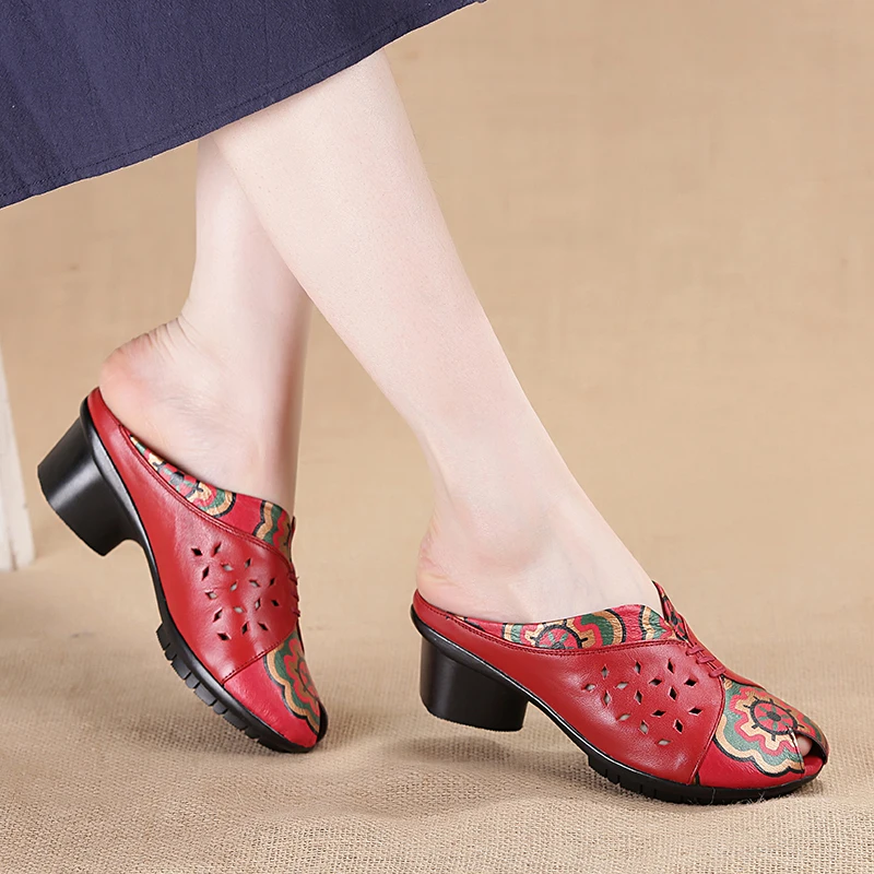 GKTINOO/ г.; Летняя обувь; модные женские шлепанцы; женские босоножки из натуральной кожи с перфорацией; обувь на среднем каблуке; zapatos mujer