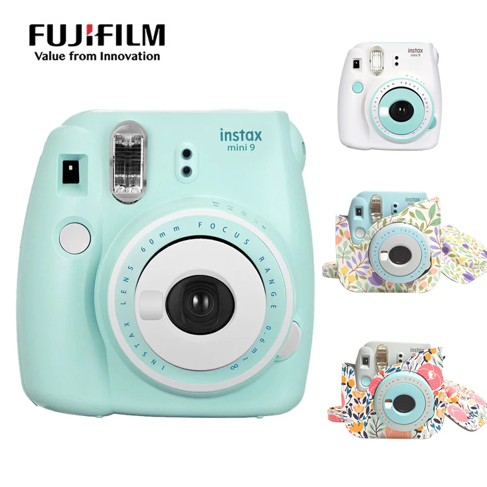 

Fujifilm Instax Mini 9 Camera Patchwork Color Instant Photo Film With Floral Printing PU Leather Camera Shoulder Strap Bag Case
