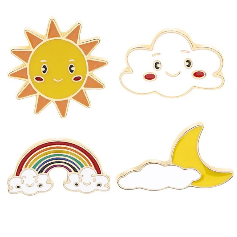 

Sun Cloud Moon Metal Enamel Brooch Cute Cartoon Weather Expression Badge Pin Trendy Fun Kid's Clothing Backpack Jewelry Gift