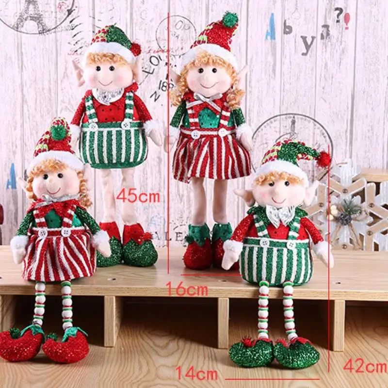 

Cute Red And Green Long-Legged Elf Christmas Doll Gift Decoration 33cm Sitting Plush Toy Xmas Tree Figurines Hanging Ornaments
