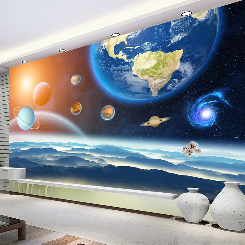 3D Photo Wallpaper Custom,Wallpaper Fleece Wall Decor Photo Wallpaper,Photo Wallpaper 3D Stereo Planet Universe Starry Sky Mural Wall Painting Cartoon Childrens Bedroom Background Wall Papers Decor