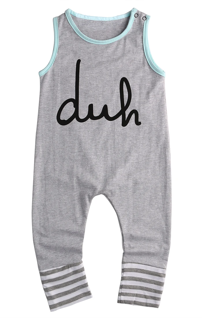 Grey Letter Sleeveless Toddler Infant Baby Girl Boy Romper Organic