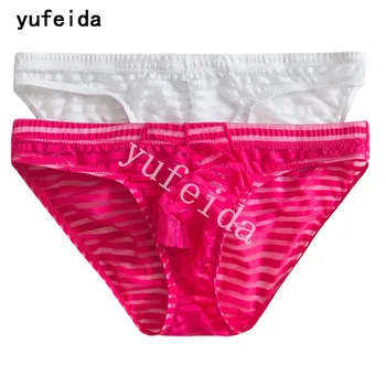 

YUFEIDA 2PCS/LOT Sexy Jockstrap Mens Mesh Briefs Underwear Sheer See Through Transparent Bulge Sissy Pink Briefs Underwear