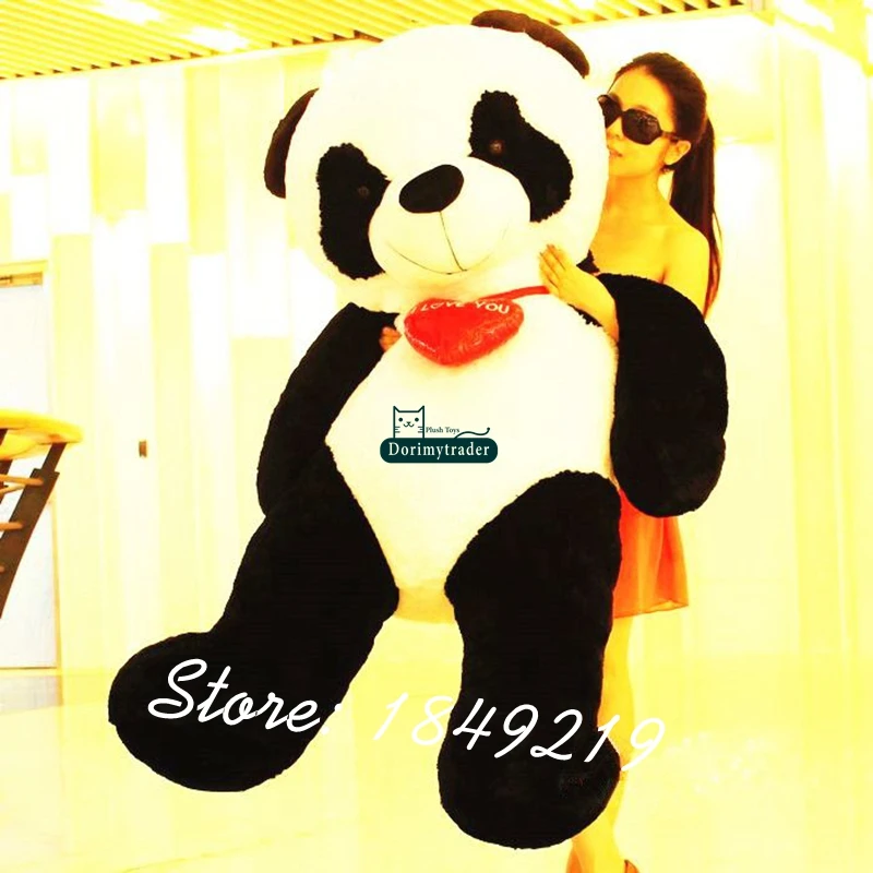 

Dorimytrader 160cm Jumbo Plush Soft Animal Panda Toy Stuffed 63'' Cartoon Heart Panda Doll Great Baby Gift Free Shipping DY61125