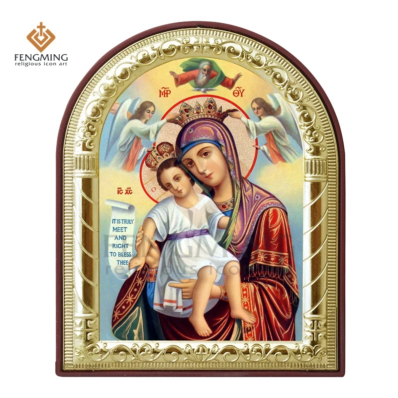 

customizable Greek orthodox Church icon Virgin Mary And Jesus Angel Image Plated Silver Metal Gold On Plastic Religious Articles