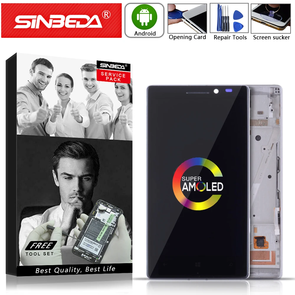 5.0"Sinbeda AMOLED For NOKIA Lumia 930 LCD Display Touch Screen with Frame Replacement For NOKIA Lumia 930 Displaty For RM-1045