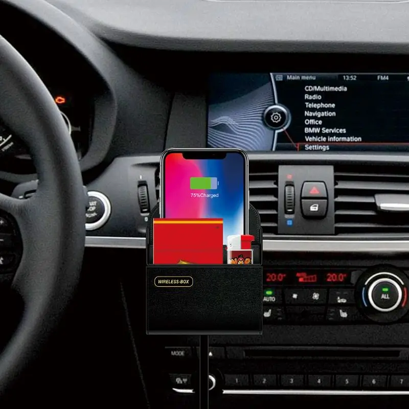 تشى سيارة شاحن لاسلكي الهاتف المحمول قاعدة شحن لاسلكيّة الهواء تنفيس حامل صندوق تخزين ل فون سامسونج هواوي