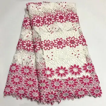 

High Quality African Water soluble lace fabric Pink + Wthie African embroidered Guipure Lace Fabrics For Wedding dress NHE03
