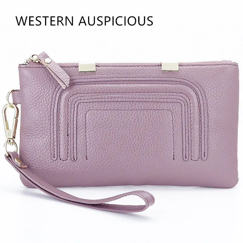 

WESTERN AUSPICIOUS Lady Purse Cow Leather Wallet Women Sweet Large Capacity Female Small Bags Christmas Gift