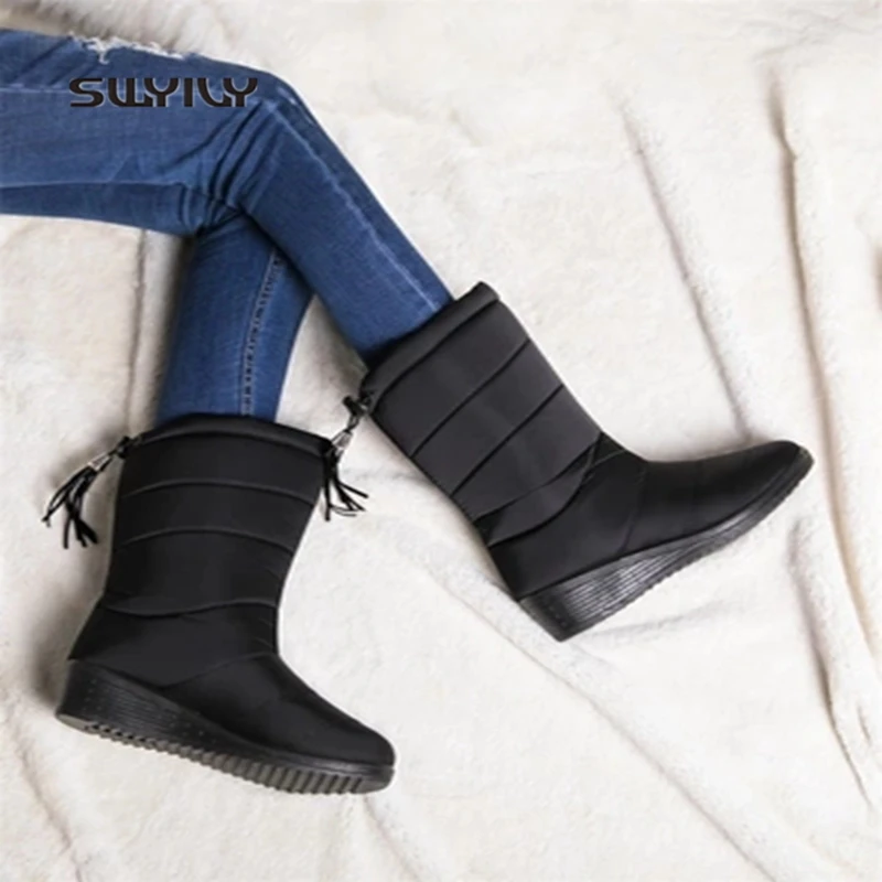 

SWYIVY Women Toning Shoes 2018 New Waterproof High-top Snow Boots Women Slip-on Wedge Sneakers For Women Light Weight