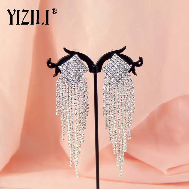 YIZILI, новинка, квадратная цепочка, серьги с кристаллами, блестящая кисточка, бардианские серьги для женщин, для вечеринки, банкета, свадьбы, невесты, ювелирное изделие E048 - Окраска металла: Sliver Plated