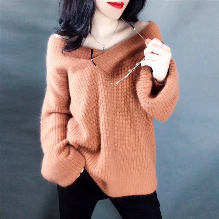 Кашемировый женский свитер, весна, стиль, свободный, модное, дикое, короткое пальто, свитер, свободный, v-образный вырез, свитер, одноцветная блузка