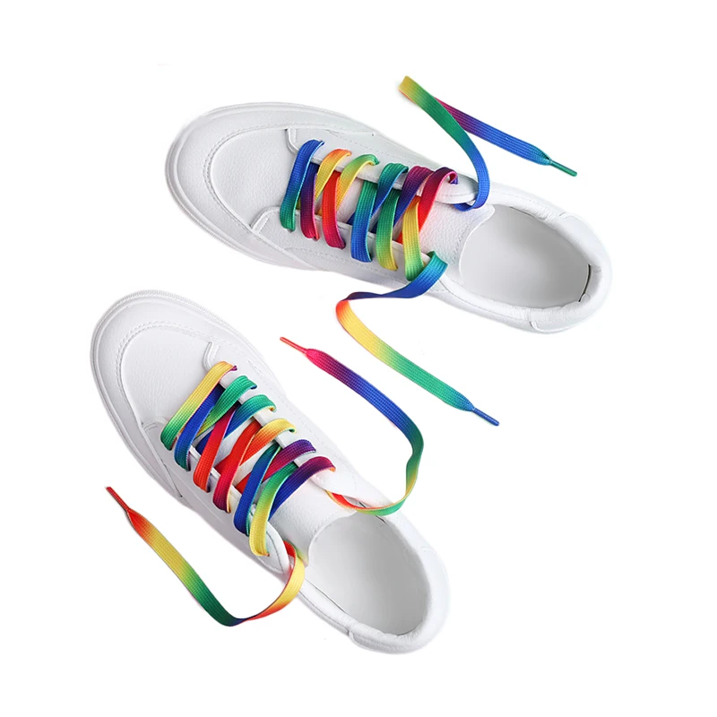 

Colorful shoelace white canvas shoes color gradient rainbow red yellow blue green multicolored colorful shoelaces