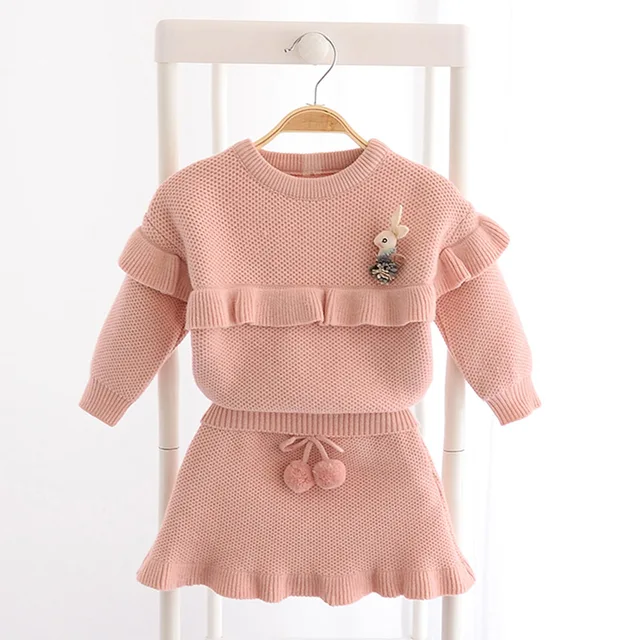 Kids Knit Suit Warm Baby Girl Clothes Set Knitted Sweater Suit Pullover