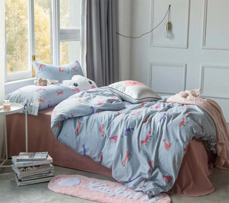 

Cute cartoon bedding set teen child kid,full queen king cotton animal fox double home textile bed sheet pillowcase duvet cover