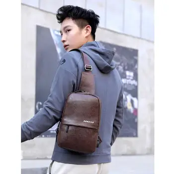 

PinShang Men Casual Stylish USB Charging PU Crossbody Shoulder Bag for Outdoor Sports