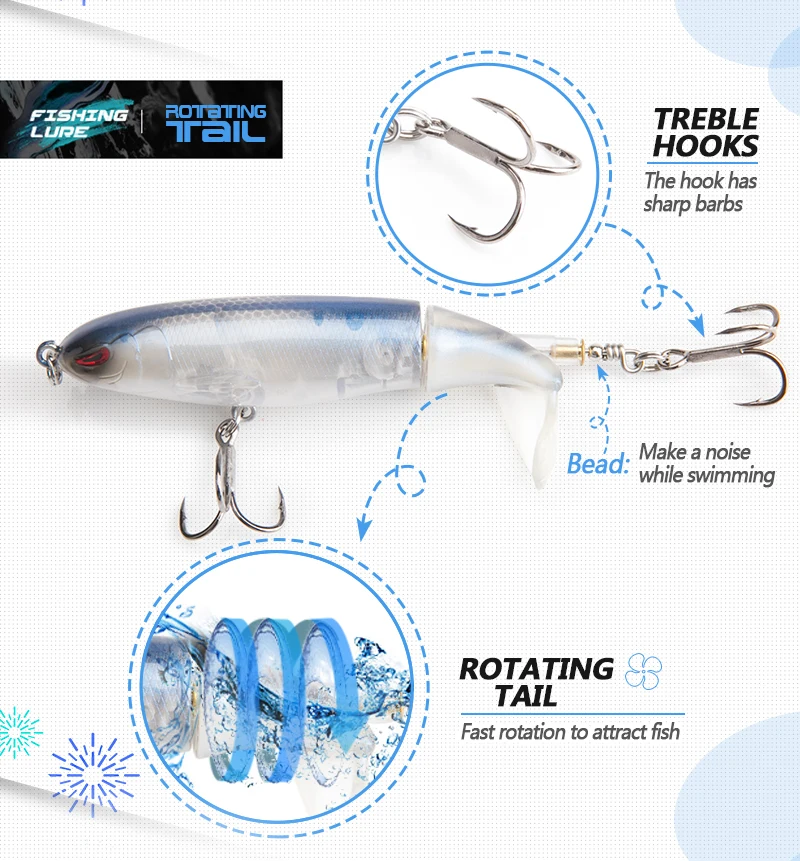 DONQL Minnow Rotating Tail Fishing Lure 10cm 13g With Soft Whirling Tail Treble Hooks Whopper Popper Topwater Fishing Baits      (4)