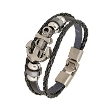 2017 New Vintage Anchor Shape Beads Handmade Woven Elegant font b Leather b font font b