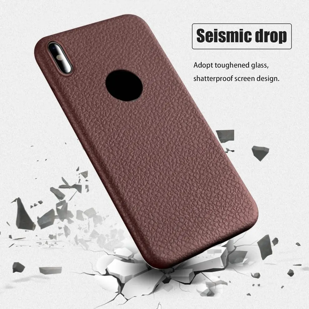 

2pcs Brown Vintage Leather Grain TPU Phone Case With LOGO Hole on The Back For iPhone X