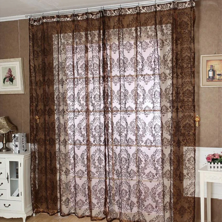 

Retro Nordic Classical Style Window Curtains European Tulle Balcony Kitchen Screens Curtain Fiber Volie 2*1m Brown