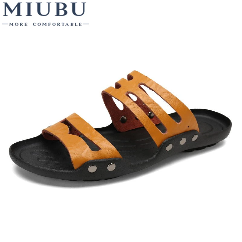 

MIUBU Men's Summer Genuine Leather Brand Casual Shoes Men sandals Slippers Shoes Beach flip flops Free Shipping