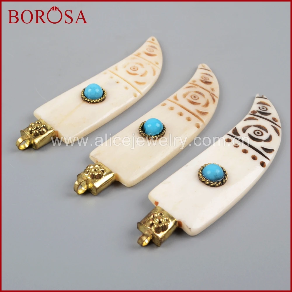 Borosa золотистого цвета белая кость с естественный голубой Хаулит Камень