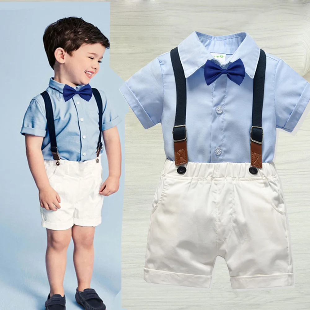 

2019 Summer Baby Boys Clothes Set Kids Child Handsome Suit Tops +Shorts 2Pcs Suits Clothes for Wedding Boys Elegant Boy Suits