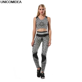 

Women Sets Two Pieces Summer Tracksuit Sleeveless Tank Top and Pants 3D Mandala Ombre Print Femme Workout Fitness Sets Female