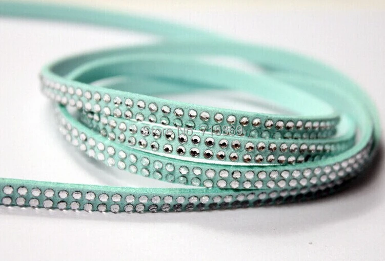Free Ship 100 Meterse 5mm*1.5mm Mint Green Flat Faux Suede Leather Cord With Two Lines Silver Studs | Украшения и аксессуары
