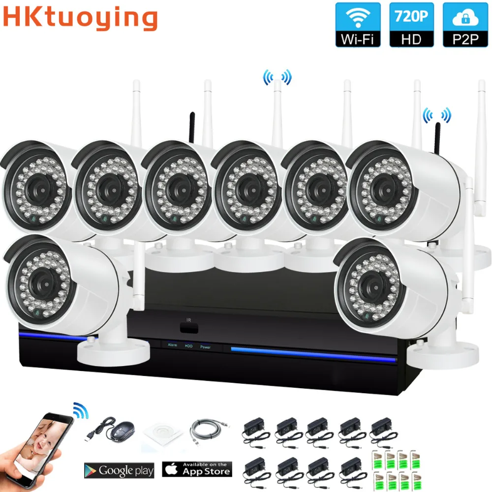 

Plug and Play 8CH 1080P HD Wireless NVR Kit P2P 720P Indoor Outdoor IR Night Vision Security 1.0MP IP Camera WIFI CCTV System