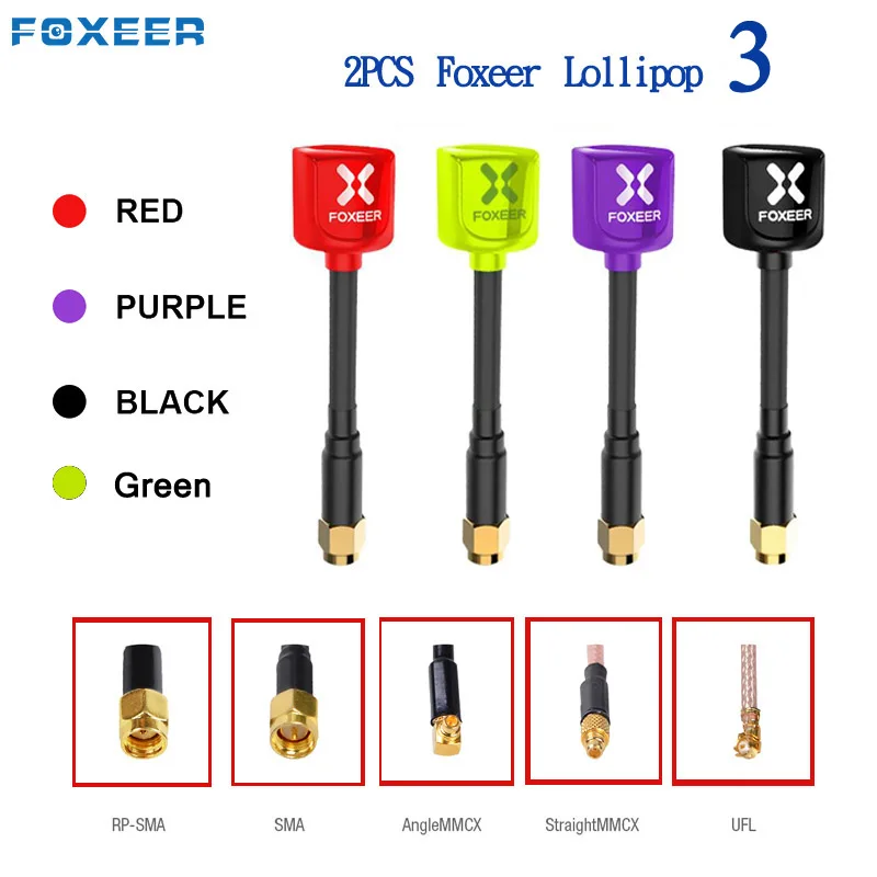 Meilleur 2 pièces Foxeer sucette 3 5.8G 2.3Dbi TX RX RHCP FPV SMA RPSMA UFL droite Angle MMCX 7.2g FPV antenne pour Drone RC VS sucette 2