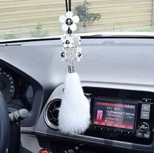 

1 Piece Car Perfume Container Artificial Diamond Fox Fur Flower Pendant Rear-view Mirror Hanging Ornaments