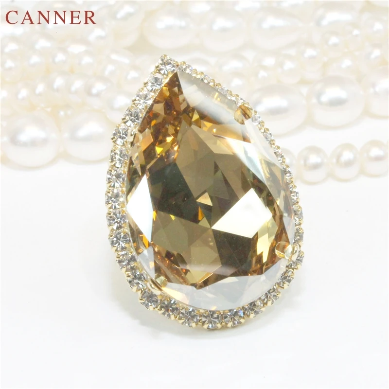 Gold Color Big Crystal Zircon Stone Ring Ladies bijoux Promise Engagement Wedding Rings For Women Jewelry Gifts bague femme C4