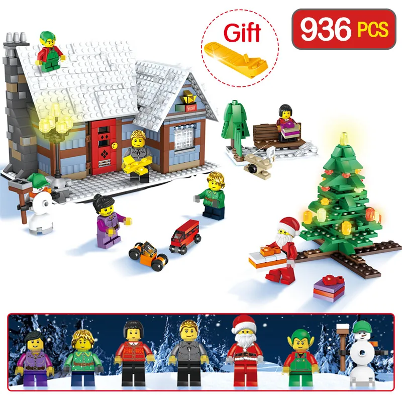 

Technic Compatible LegoINGLY Christmas Snowman Winter Tree Village Cottage Building Blocks Brick Toy Gift Christmas 936pcs