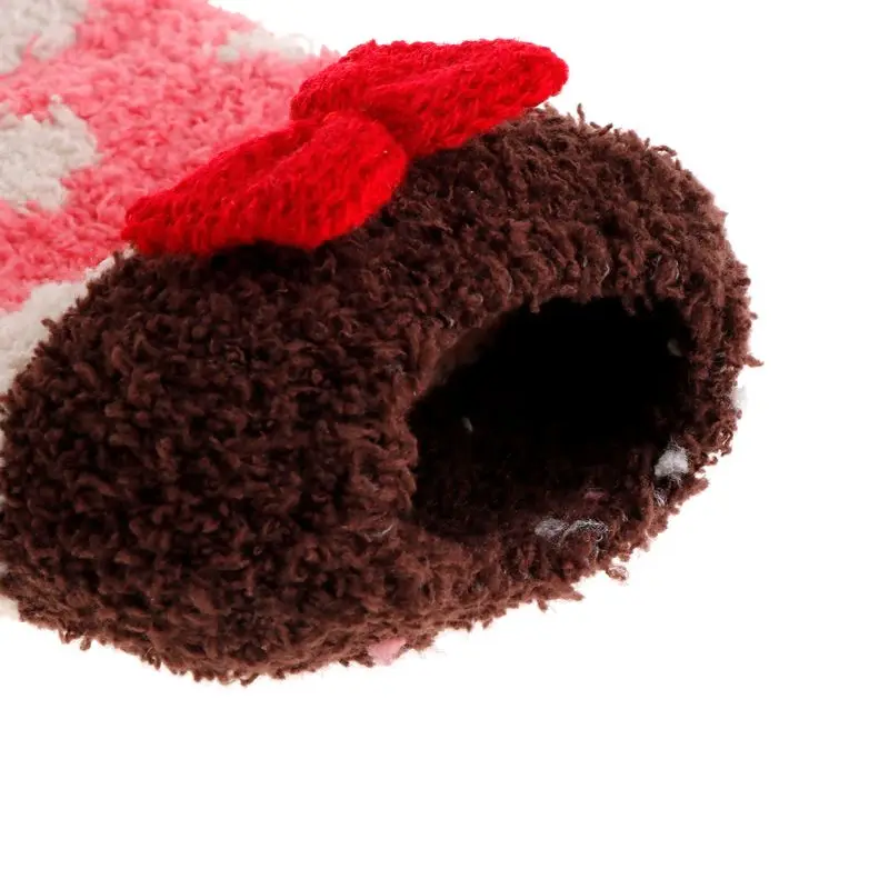 Рождественский подарок 3D Дизайн Пушистый коралловый бархат толстые теплые носки для женщин носки тапочки с подарочной коробке