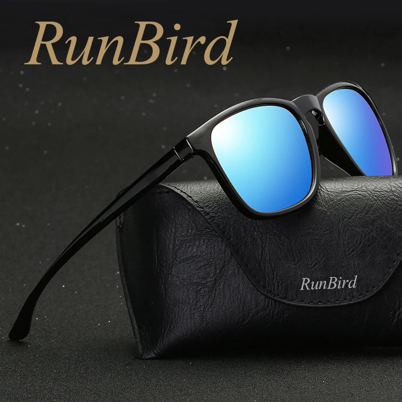 

RunBird New Polarized Sunglasses Men Fashion Driving Enhanced Light Anti-glare Male Travel Square Blue Mirror Glasses 1129R